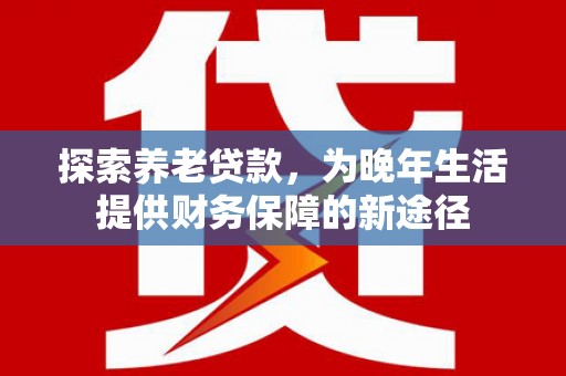 东宝探索养老贷款，为晚年生活提供财务保障的新途径
